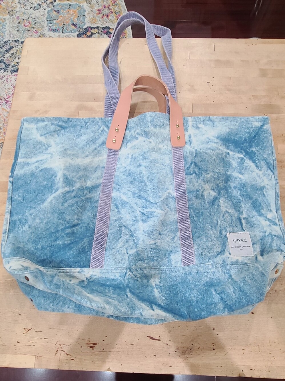 Immodest Cotton Large East West Zippered Tote Acid Wash Denim